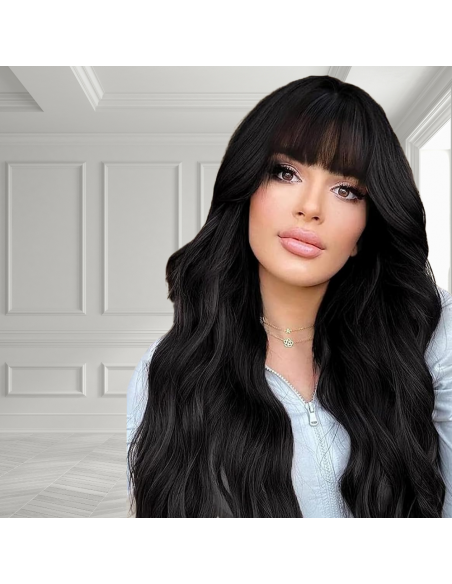 PERUKA WŁOSY DŁUGIE CZARNE Z GRZYWKĄ KARNAWAŁ PARTY FOTOBUDKA PANIEŃSKI URODZINY