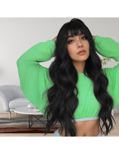 PERUKA WŁOSY DŁUGIE CZARNE Z GRZYWKĄ...