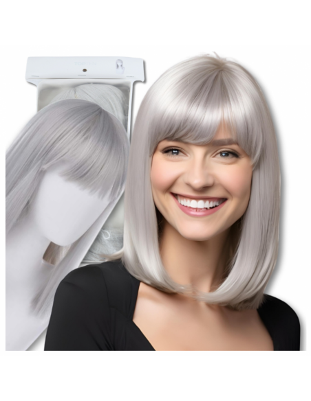 PERUKA WŁOSY KRÓTKIE SIWE Z GRZYWKĄ KARNAWAŁ PARTY FOTOBUDKA PANIEŃSKI URODZINY