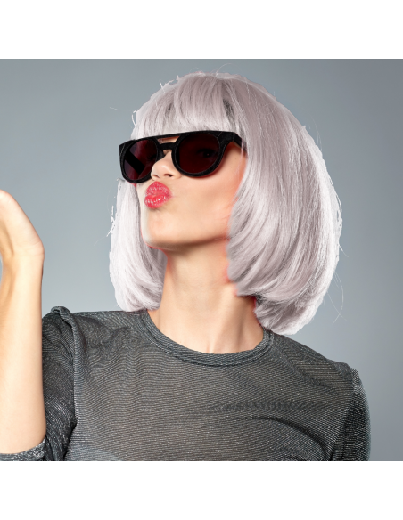 PERUKA WŁOSY KRÓTKIE SIWE Z GRZYWKĄ KARNAWAŁ PARTY FOTOBUDKA PANIEŃSKI URODZINY