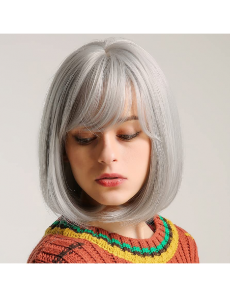 PERUKA WŁOSY KRÓTKIE SIWE Z GRZYWKĄ KARNAWAŁ PARTY FOTOBUDKA PANIEŃSKI URODZINY