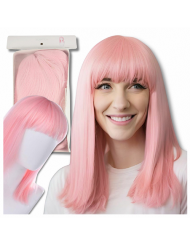 PERUKA WŁOSY DŁUGIE RÓŻOWA Z GRZYWKĄ...