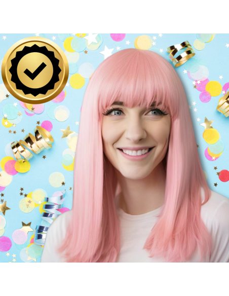 PERUKA WŁOSY DŁUGIE RÓŻOWA Z GRZYWKĄ KARNAWAŁ PARTY FOTOBUDKA PANIEŃSKI URODZINY