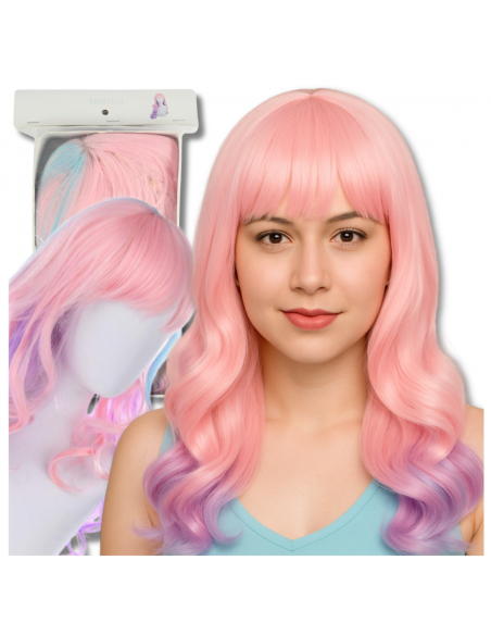 PERUKA WŁOSY DŁUGIE RÓŻOWO FIOLETOWA Z GRZYWKĄ KARNAWAŁ PARTY FOTOBUDKA PANIEŃSKI URODZINY