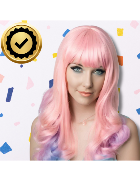 PERUKA WŁOSY DŁUGIE RÓŻOWO FIOLETOWA Z GRZYWKĄ KARNAWAŁ PARTY FOTOBUDKA PANIEŃSKI URODZINY