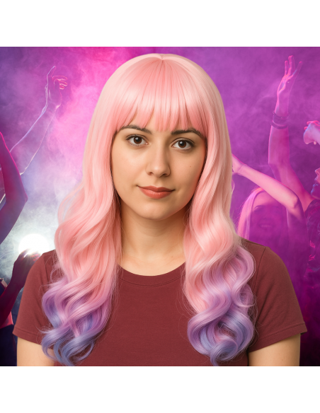 PERUKA WŁOSY DŁUGIE RÓŻOWO FIOLETOWA Z GRZYWKĄ KARNAWAŁ PARTY FOTOBUDKA PANIEŃSKI URODZINY