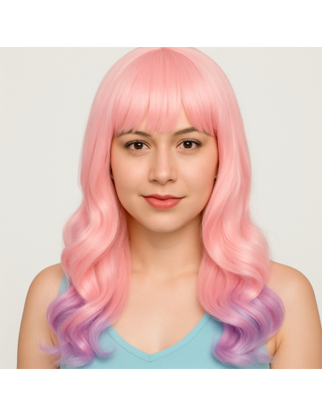 PERUKA WŁOSY DŁUGIE RÓŻOWO FIOLETOWA Z GRZYWKĄ KARNAWAŁ PARTY FOTOBUDKA PANIEŃSKI URODZINY