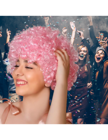 PERUKA WŁOSY RÓŻOWE AFRO KARNAWAŁ...