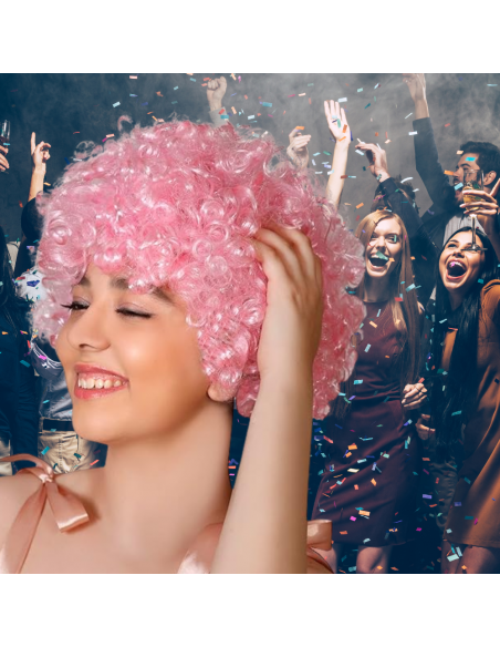 PERUKA WŁOSY RÓŻOWE AFRO KARNAWAŁ PARTY FOTOBUDKA PANIEŃSKI URODZINY