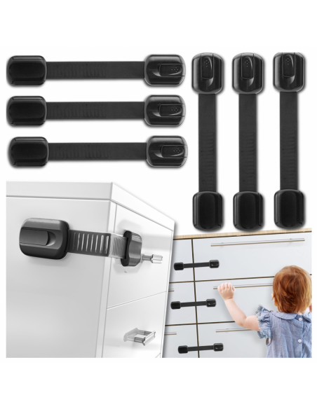 ZABEZPIECZENIA SZAFEK BLOKADA SZUFLAD MEBLI DRZWI PRZED DZIEĆMI MOCNA NICEKIDS CZARNE