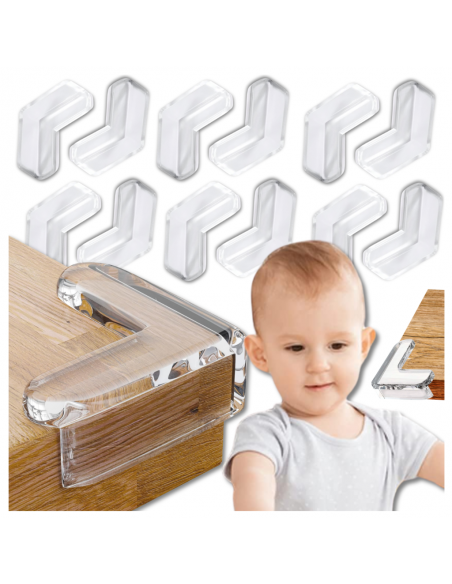 ZABEZPIECZENIE NAROŻNIKÓW NA ROGI STOŁÓW MEBLI NAROŻNIKI BEZBARWNE 12 SZT KSZTAŁT L