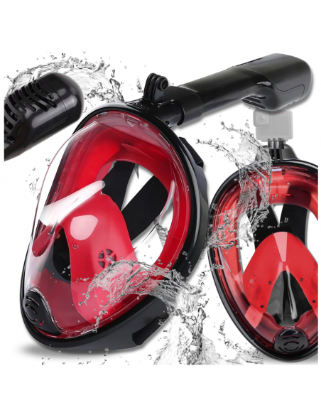 Maska do Nurkowania Pełnotwarzowa L/XL Składana do Pływania Snorkelingu CZARNO CZERWONA