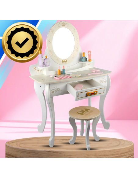 Drewniana toaletka z taboretem i akcesoriami  zabawka dla dzieci duży zestaw