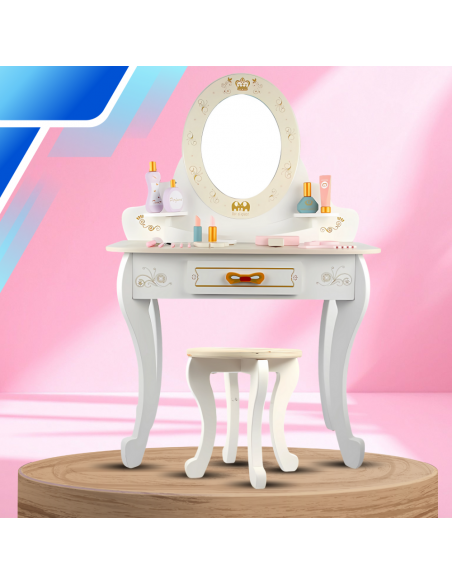 Drewniana toaletka z taboretem i akcesoriami  zabawka dla dzieci duży zestaw