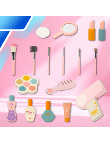 Drewniana toaletka z taboretem i akcesoriami  zabawka dla dzieci duży zestaw