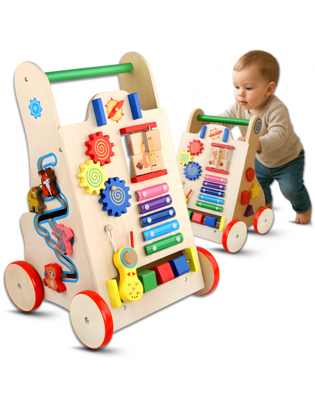 PCHACZ CHODZIK DREWNIANY Cymbałki Telefon Klocki Zegar Nauka Montessori