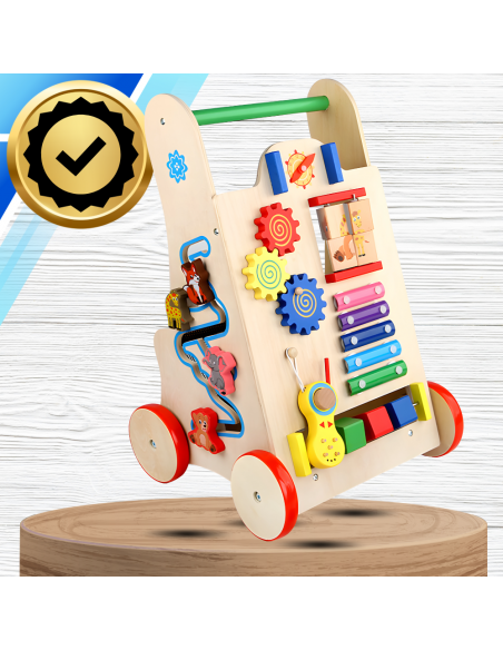 PCHACZ CHODZIK DREWNIANY Cymbałki Telefon Klocki Zegar Nauka Montessori