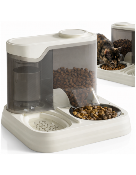 Automatyczny podajnik karmy dla kota + poidełko 2w1 dozownik karmy miska dla kota biała