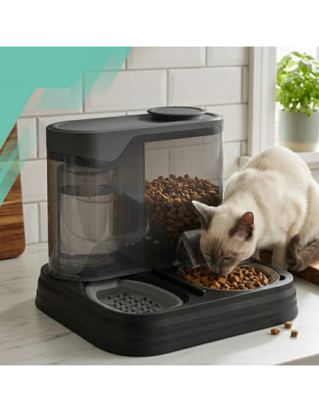 Automatyczny podajnik karmy dla kota + poidełko 2w1 dozownik karmy miska dla kota czarna