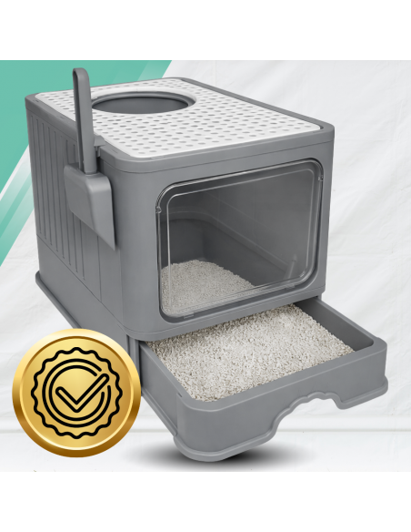 DUŻA KUWETA DLA KOTA Z SZUFLADĄ ŁOPATKĄ ZAMKNIĘTA SKŁADANA