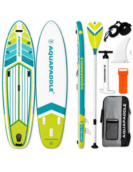 Deska SUP AquaPaddle 355x82x15 cm wiosło pompka zestaw plecak 200 kg