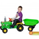 Czerwony traktor na pedały dla dzieci z przyczepką i kaskiem