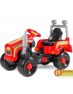 Ogromny czerwony traktor na pedały dla dzieci z przyczepką i kaskiem
