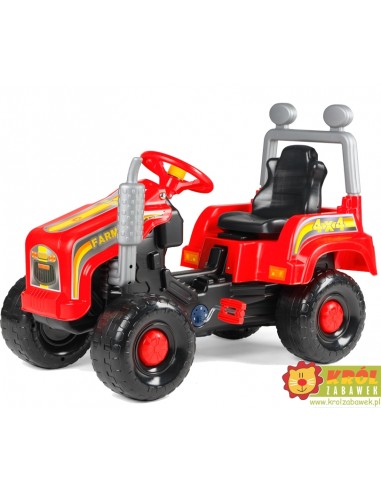 Ogromny czerwony traktor na pedały dla dzieci z przyczepką i kaskiem