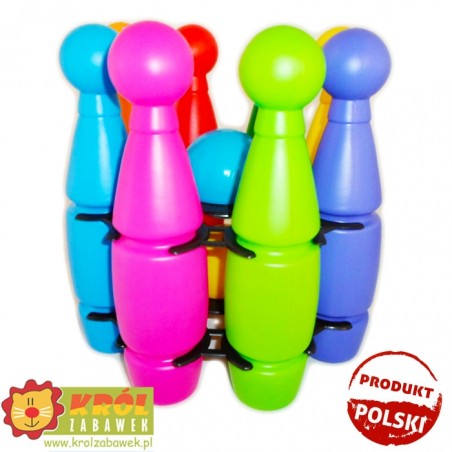 Kręgle plastikowe w koszyku średnie