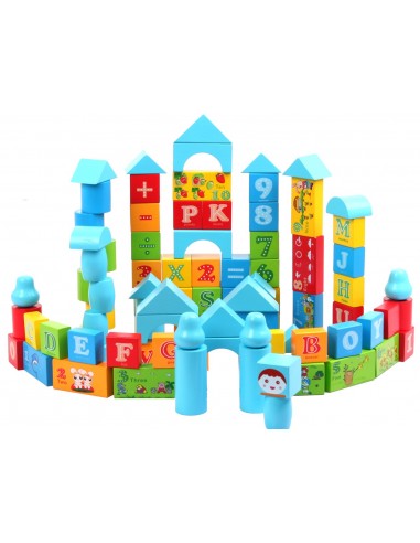 Klocki drewniane niebieskie 100 szt