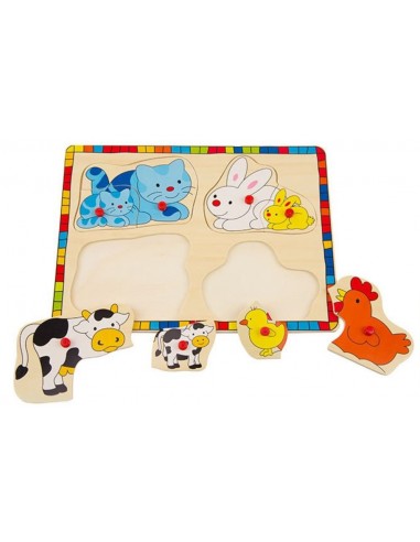 Układanka drewniana z pinezkami zwierzęta domowe