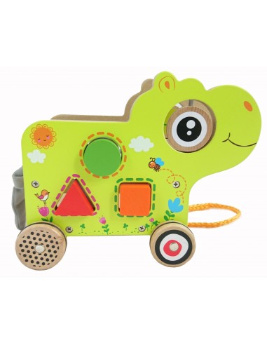 Drewniany hipopotam sorter na kołach