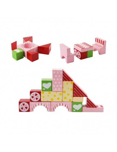 Klocki drewniane cukierkowe kolory  30 szt. w wiaderku