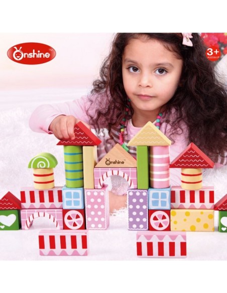 Klocki drewniane cukierkowe kolory  30 szt. w wiaderku