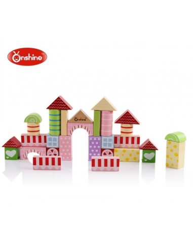 Klocki drewniane cukierkowe kolory  30 szt. w wiaderku