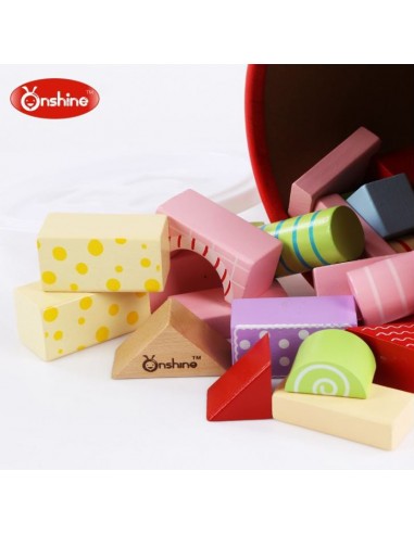 Klocki drewniane cukierkowe kolory  30 szt. w wiaderku