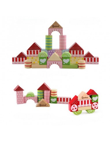 Klocki drewniane cukierkowe kolory  30 szt. w wiaderku