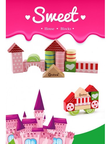 Klocki drewniane cukierkowe kolory  30 szt. w wiaderku