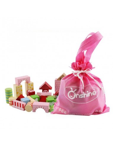 Klocki drewniane cukierkowe kolory  30 szt. w wiaderku