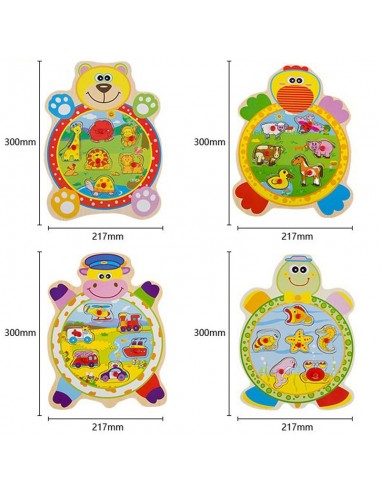 Drewniana układanka, puzzle z pinezkami żółw
