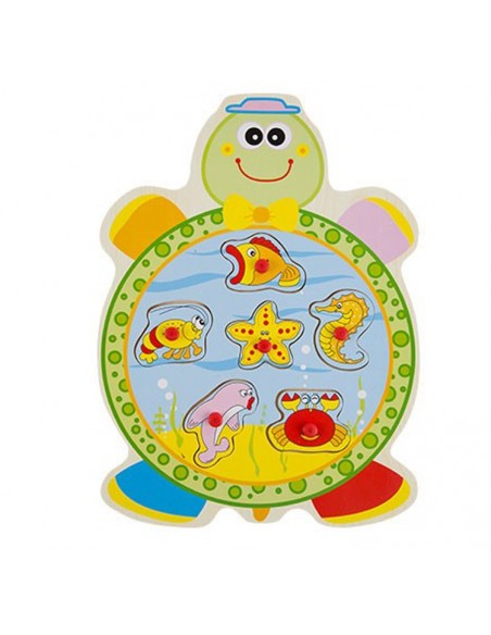 Drewniana układanka, puzzle z pinezkami żółw