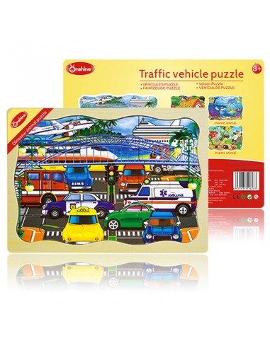 Puzzle drewniane 24 szt. pojazdy 