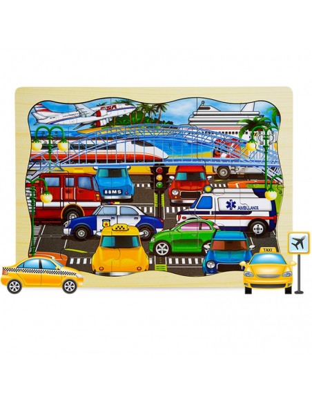 Puzzle drewniane 24 szt. pojazdy 