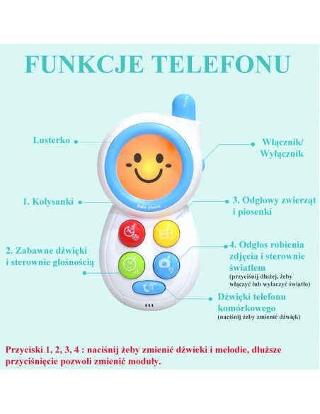 Telefon z lusterkiem dla dzieci z melodią i światłem