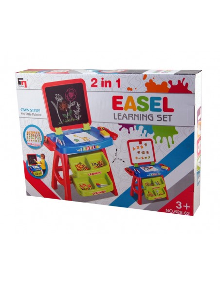 Stolik tablica dwustronna magnetyczno kredowa z akcesoriami czerwono niebieski