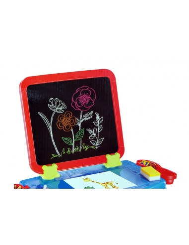 Stolik tablica dwustronna magnetyczno kredowa z akcesoriami czerwono niebieski