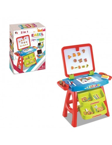 Stolik tablica dwustronna magnetyczno kredowa z akcesoriami czerwono niebieski