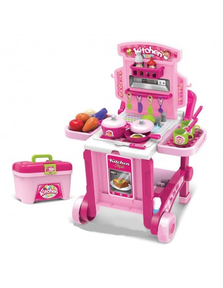 Duża kuchnia dla dzieci wózek skrzynka różowa