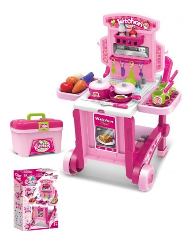 Duża kuchnia dla dzieci wózek skrzynka różowa