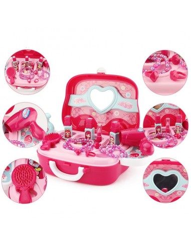 Toaletka dla dziewczynki z kosmetykami i przyborami w walizce z kółkami